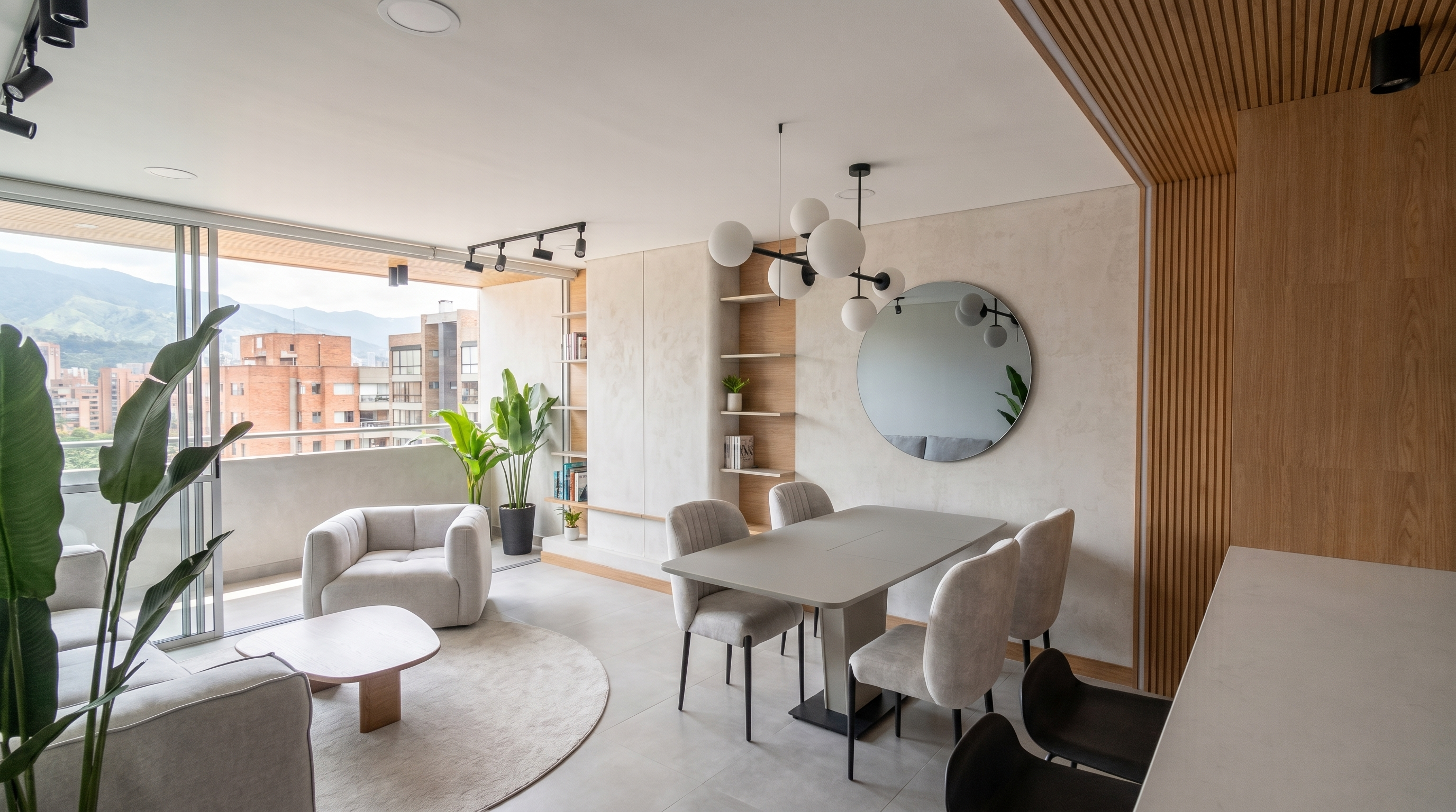 Sala y comedor con vista a Medellín
